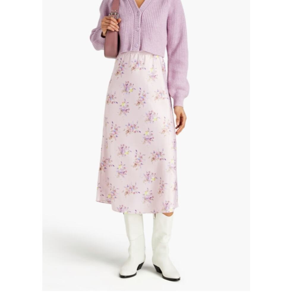 LOVESHACKFANCY Aimee floral-print satin-crepe midi skirt